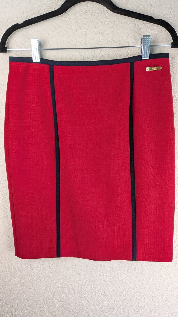 Tory Burch Azalea Pencil Skirt Size 4 Wool Blend Red Navy Lined Back Zip Office